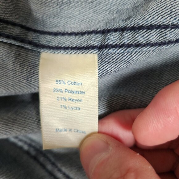 People’s Liberation Blue Denim Jacket Womens XL Cropped Streetwear Boho Casual - Picture 15 of 16